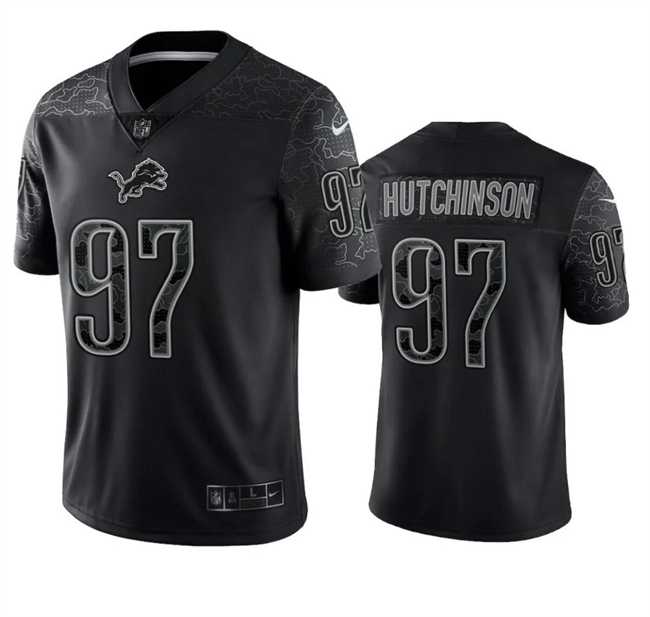 Mens Detroit Lions #97 Aidan Hutchinson Black Reflective Jersey Dyin
